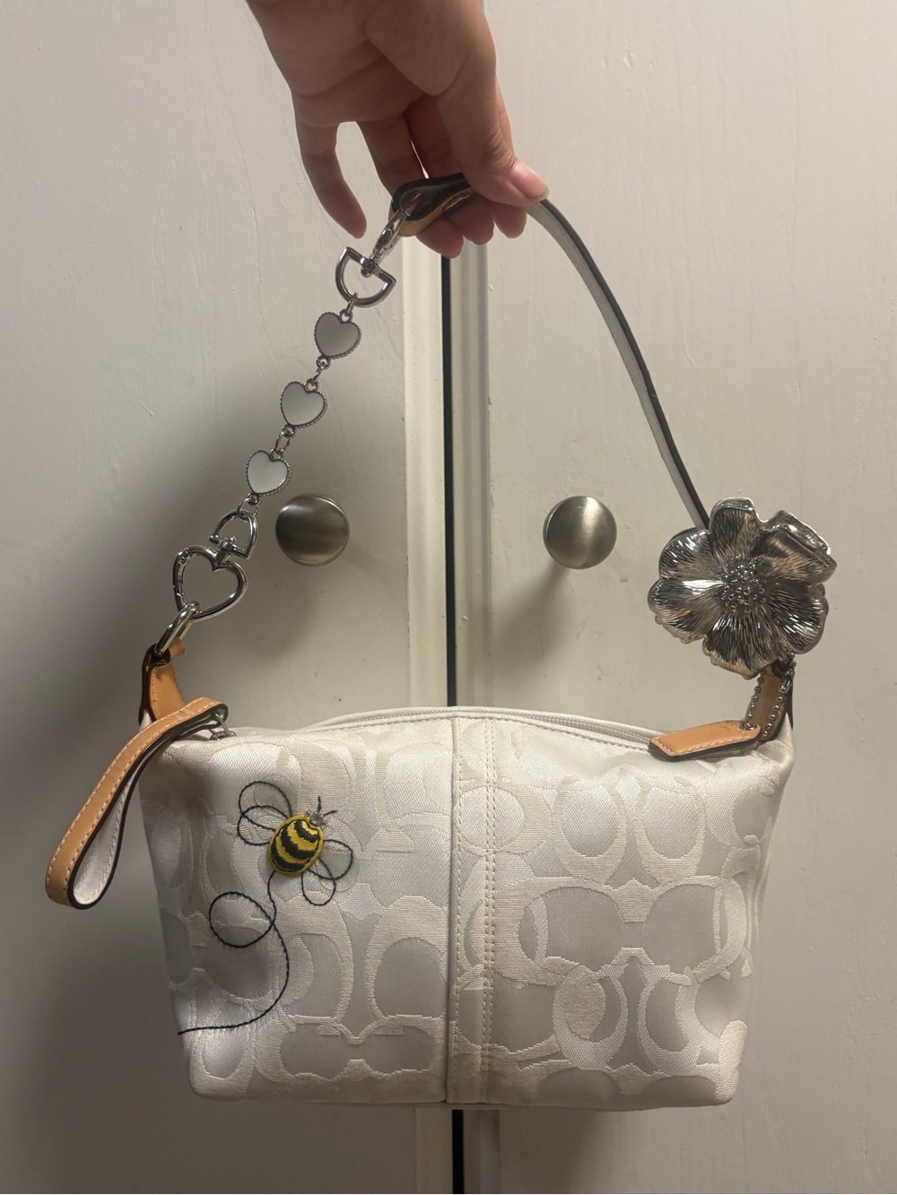 Authentic rare 2005 coach white optic demi Swarovski bumblebee bag